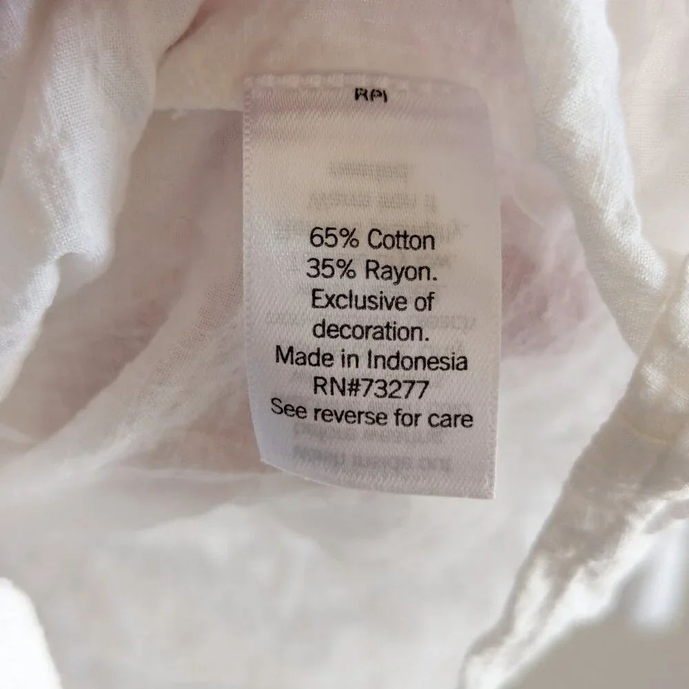 Lauren Conrad White Button Up Bishop Sleeve Blouse with Lace Sleeve Detail - L - Picture 9 of 9